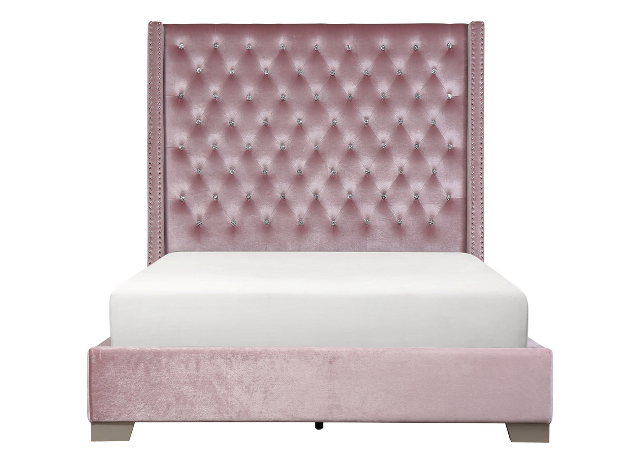 Franco Pink Velvet King Upholstered Bed from Homelegance - Luna Furniture