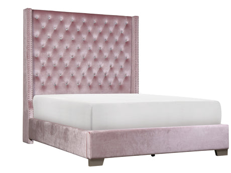 Franco Pink Velvet King Upholstered Bed from Homelegance - Luna Furniture