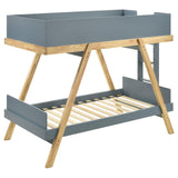 Frankie Van Courtland Blue and Natural Wood Twin Over Twin Bunk Bed from Coaster - Luna Furniture