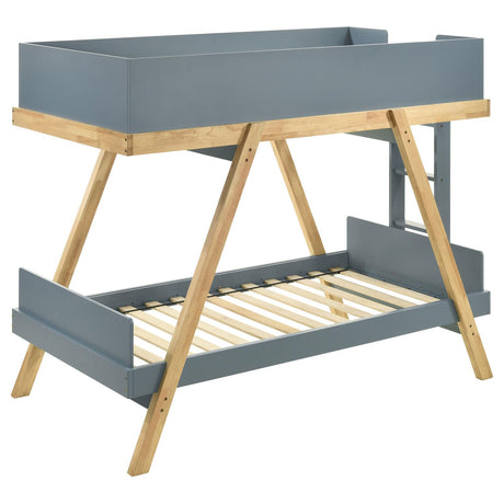 Frankie Van Courtland Blue and Natural Wood Twin Over Twin Bunk Bed from Coaster - Luna Furniture