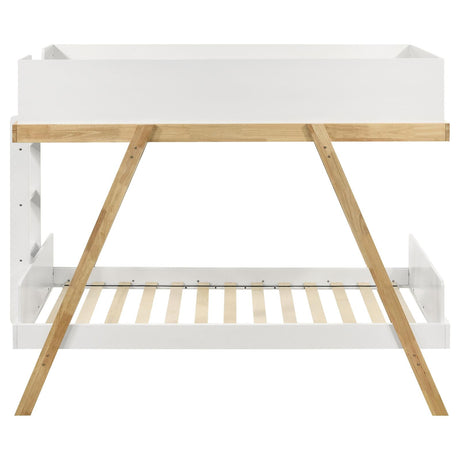 Frankie White and Natural Wood Twin Over Twin Bunk Bed from Coaster - Luna Furniture