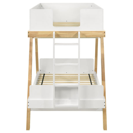 Frankie White and Natural Wood Twin Over Twin Bunk Bed from Coaster - Luna Furniture