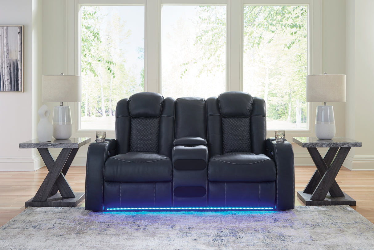Fyne-Dyme Sapphire Power Reclining Loveseat with Console from Ashley - Luna Furniture