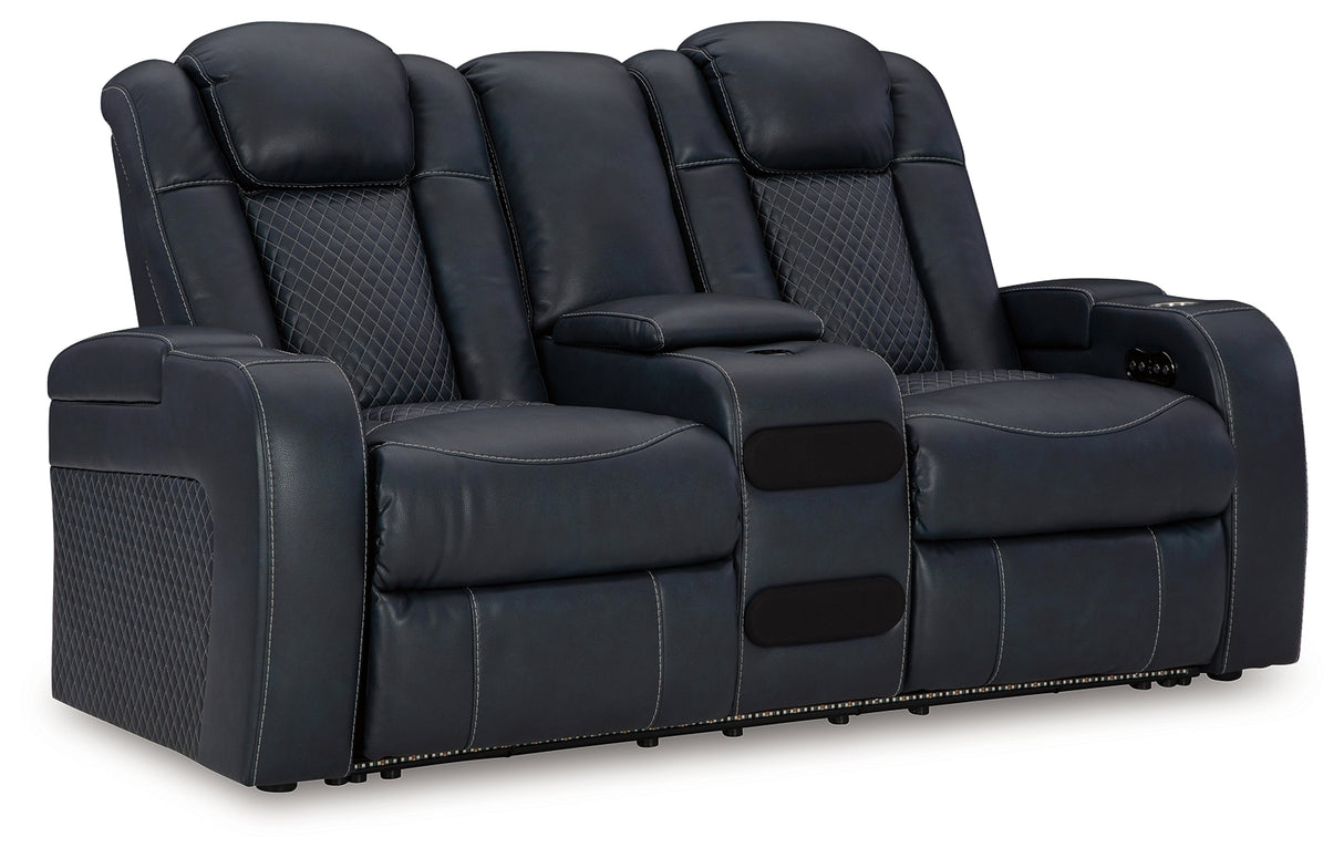 Fyne-Dyme Sapphire Power Reclining Loveseat with Console from Ashley - Luna Furniture