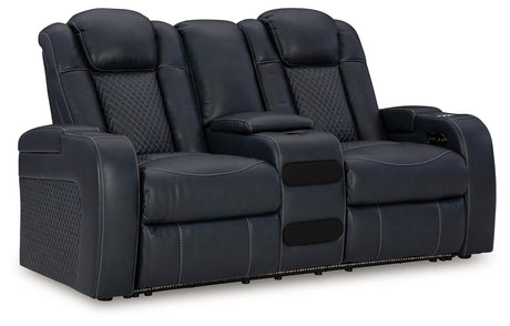 Fyne-Dyme Sapphire Power Reclining Loveseat with Console from Ashley - Luna Furniture