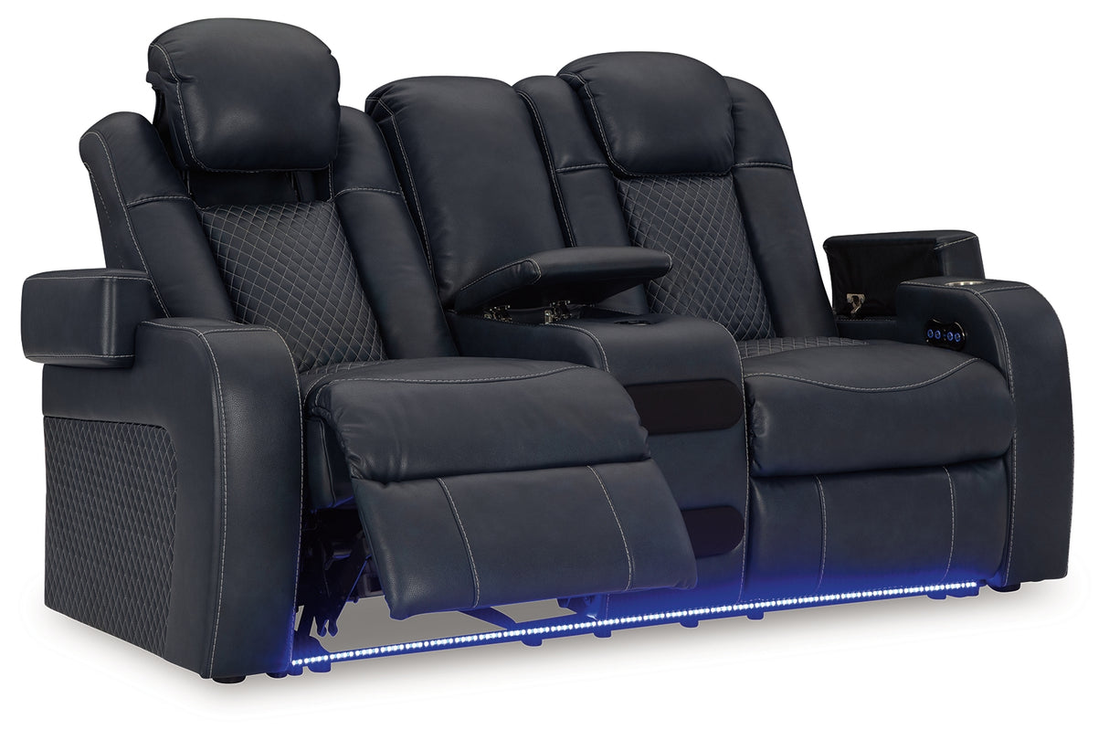 Fyne-Dyme Sapphire Power Reclining Loveseat with Console from Ashley - Luna Furniture