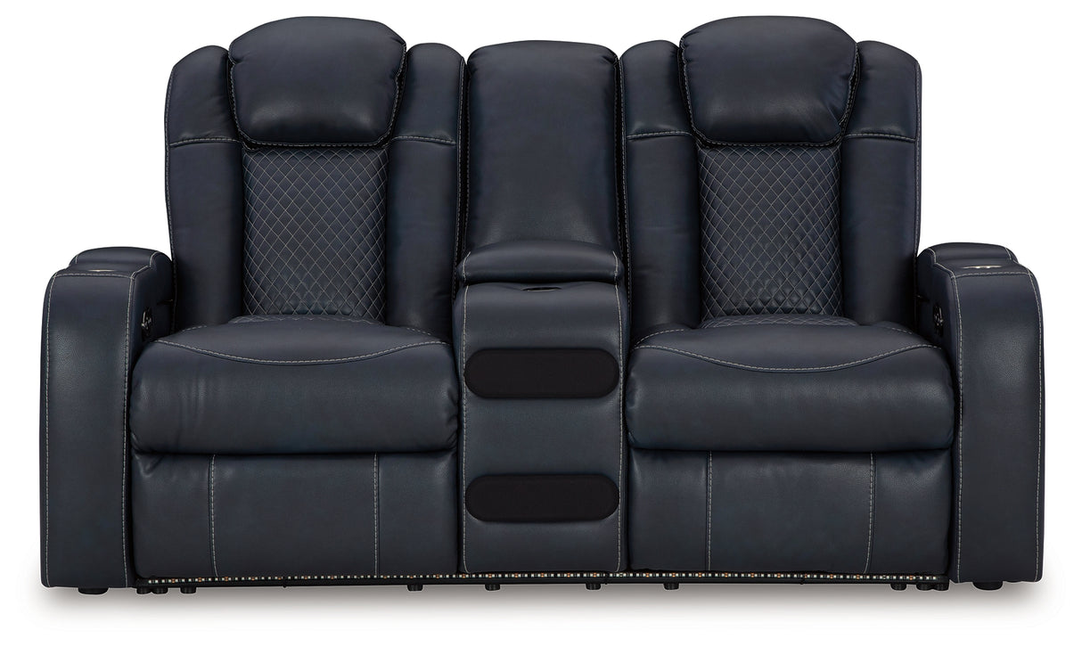 Fyne-Dyme Sapphire Power Reclining Loveseat with Console from Ashley - Luna Furniture