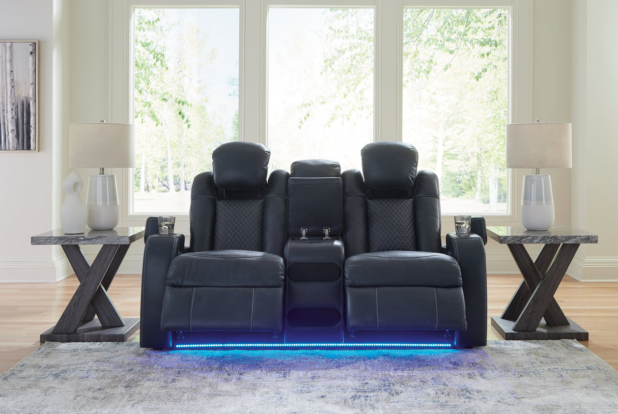 Fyne-Dyme Sapphire Power Reclining Loveseat with Console from Ashley - Luna Furniture