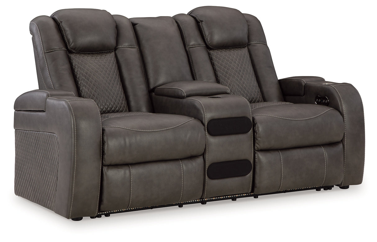 Fyne-Dyme Shadow Power Reclining Loveseat with Console from Ashley - Luna Furniture