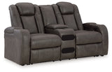 Fyne-Dyme Shadow Power Reclining Loveseat with Console from Ashley - Luna Furniture