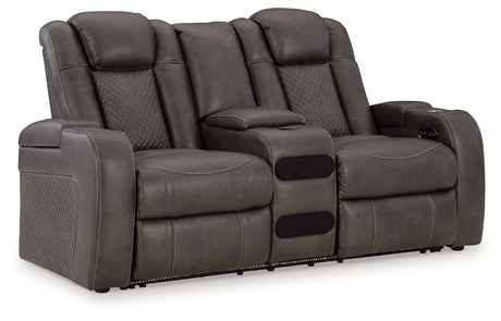 Fyne-Dyme Shadow Power Reclining Loveseat with Console from Ashley - Luna Furniture