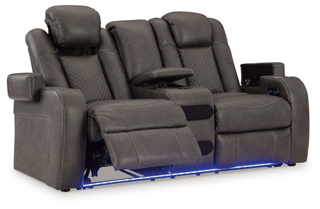 Fyne-Dyme Shadow Power Reclining Loveseat with Console from Ashley - Luna Furniture