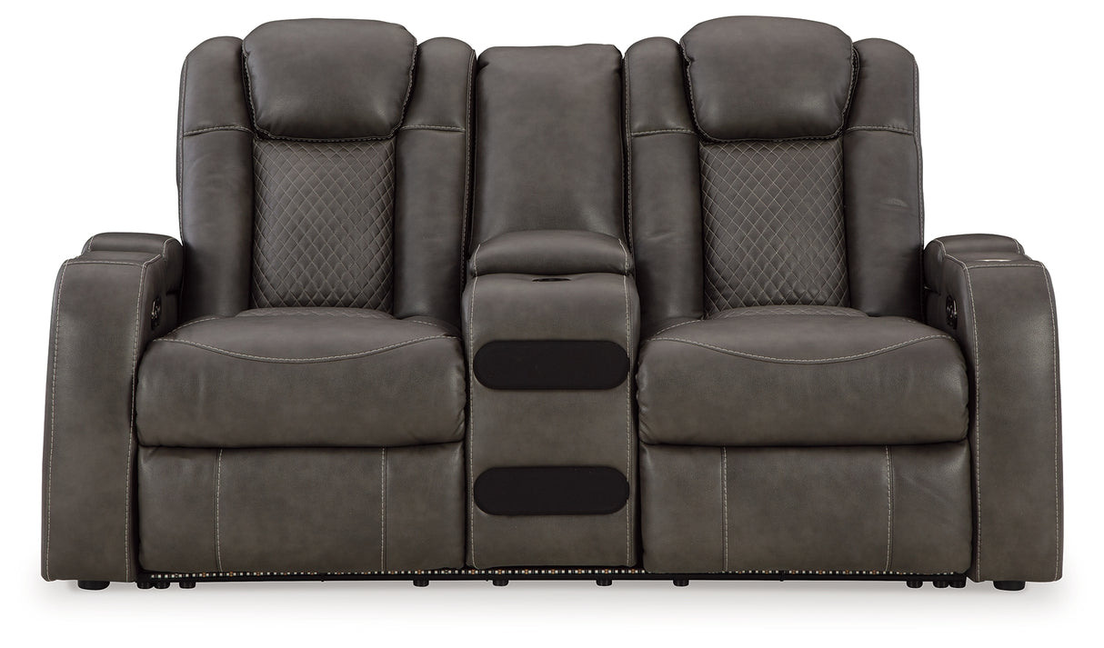 Fyne-Dyme Shadow Power Reclining Loveseat with Console from Ashley - Luna Furniture