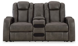 Fyne-Dyme Shadow Power Reclining Loveseat with Console from Ashley - Luna Furniture