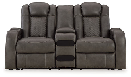 Fyne-Dyme Shadow Power Reclining Loveseat with Console from Ashley - Luna Furniture