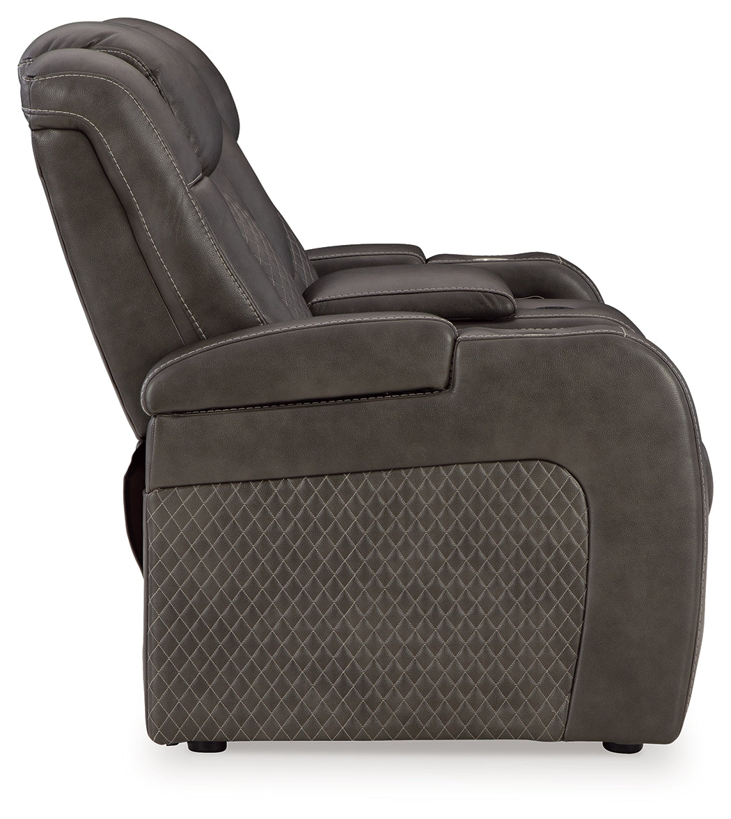 Fyne-Dyme Shadow Power Reclining Loveseat with Console from Ashley - Luna Furniture