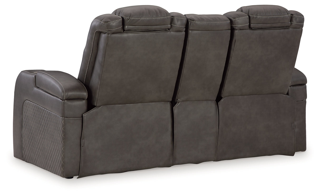 Fyne-Dyme Shadow Power Reclining Loveseat with Console from Ashley - Luna Furniture