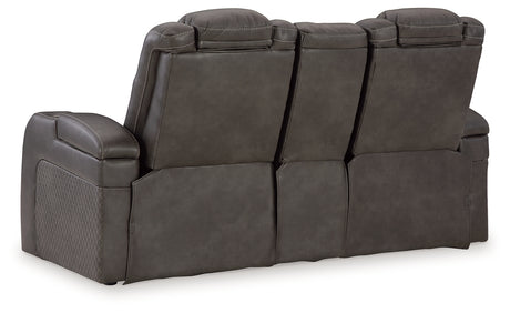 Fyne-Dyme Shadow Power Reclining Loveseat with Console from Ashley - Luna Furniture