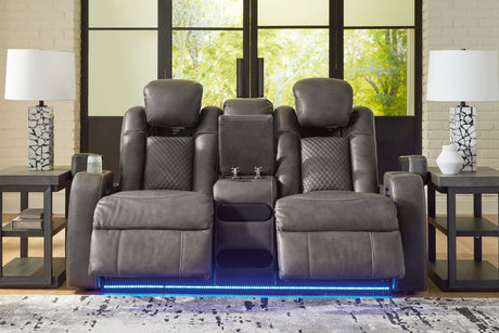 Fyne-Dyme Shadow Power Reclining Loveseat with Console from Ashley - Luna Furniture