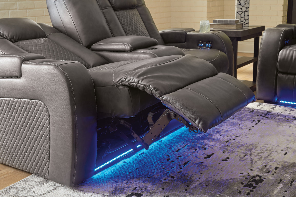 Fyne-Dyme Shadow Power Reclining Loveseat with Console from Ashley - Luna Furniture