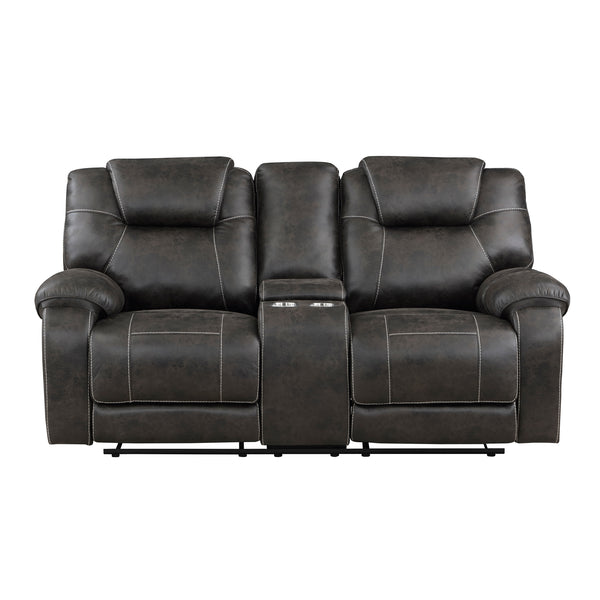 Gainesville Chocolate Microfiber Double Reclining Loveseat with Center Console