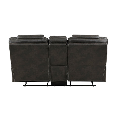Gainesville Chocolate Microfiber Double Reclining Loveseat with Center Console from Homelegance - Luna Furniture