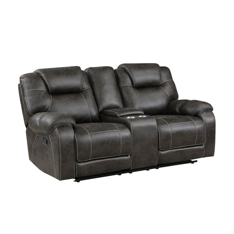 Gainesville Chocolate Microfiber Double Reclining Loveseat with Center Console from Homelegance - Luna Furniture