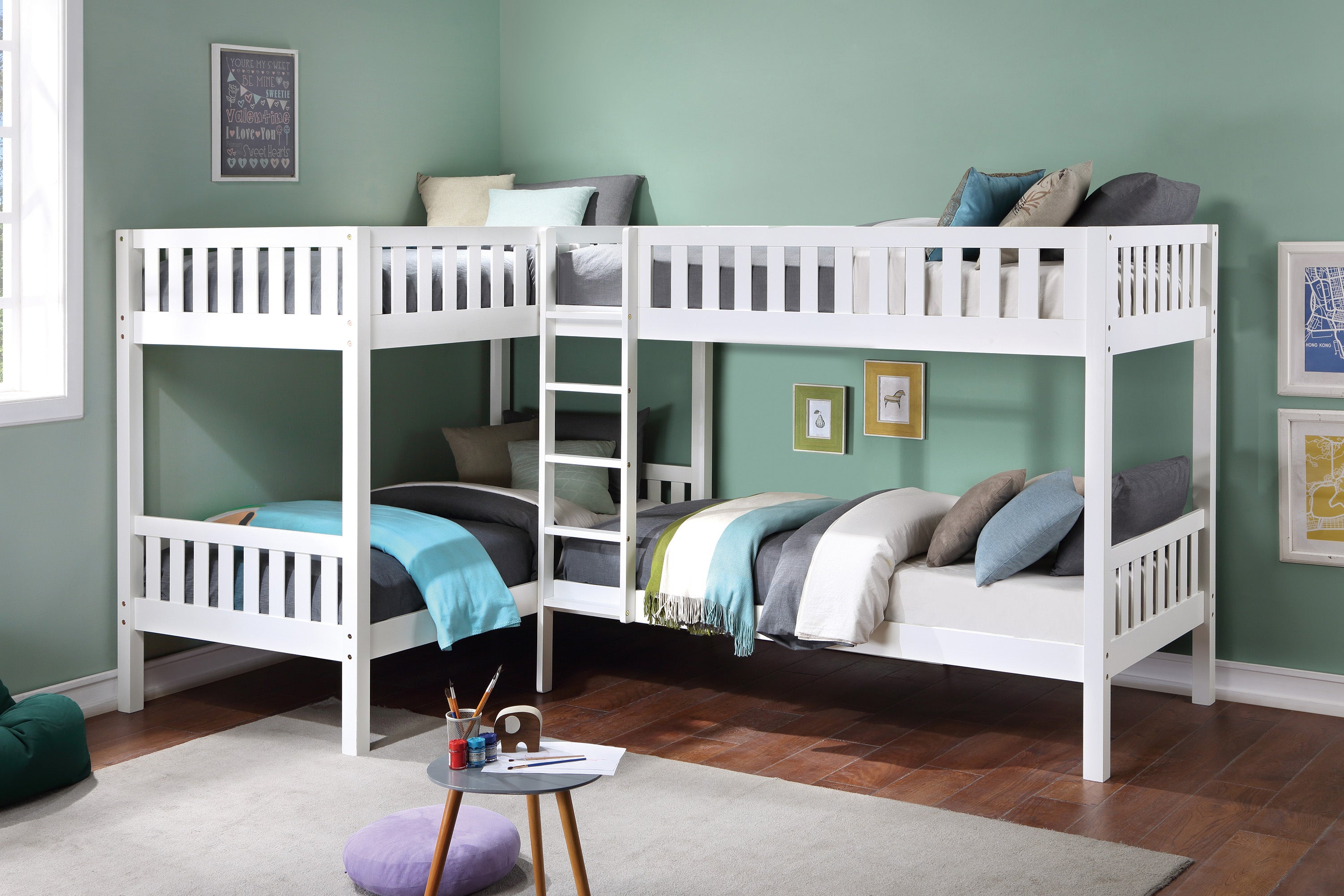 Galen White Corner Bunk Bed from Homelegance - Luna Furniture