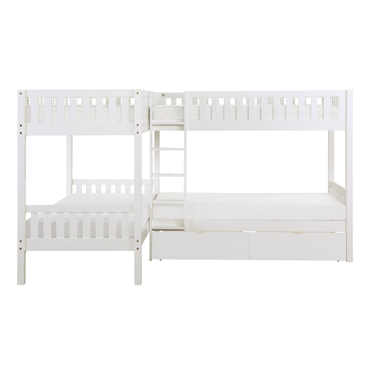 Galen White Corner Bunk Bed with Storage Boxes from Homelegance - Luna Furniture