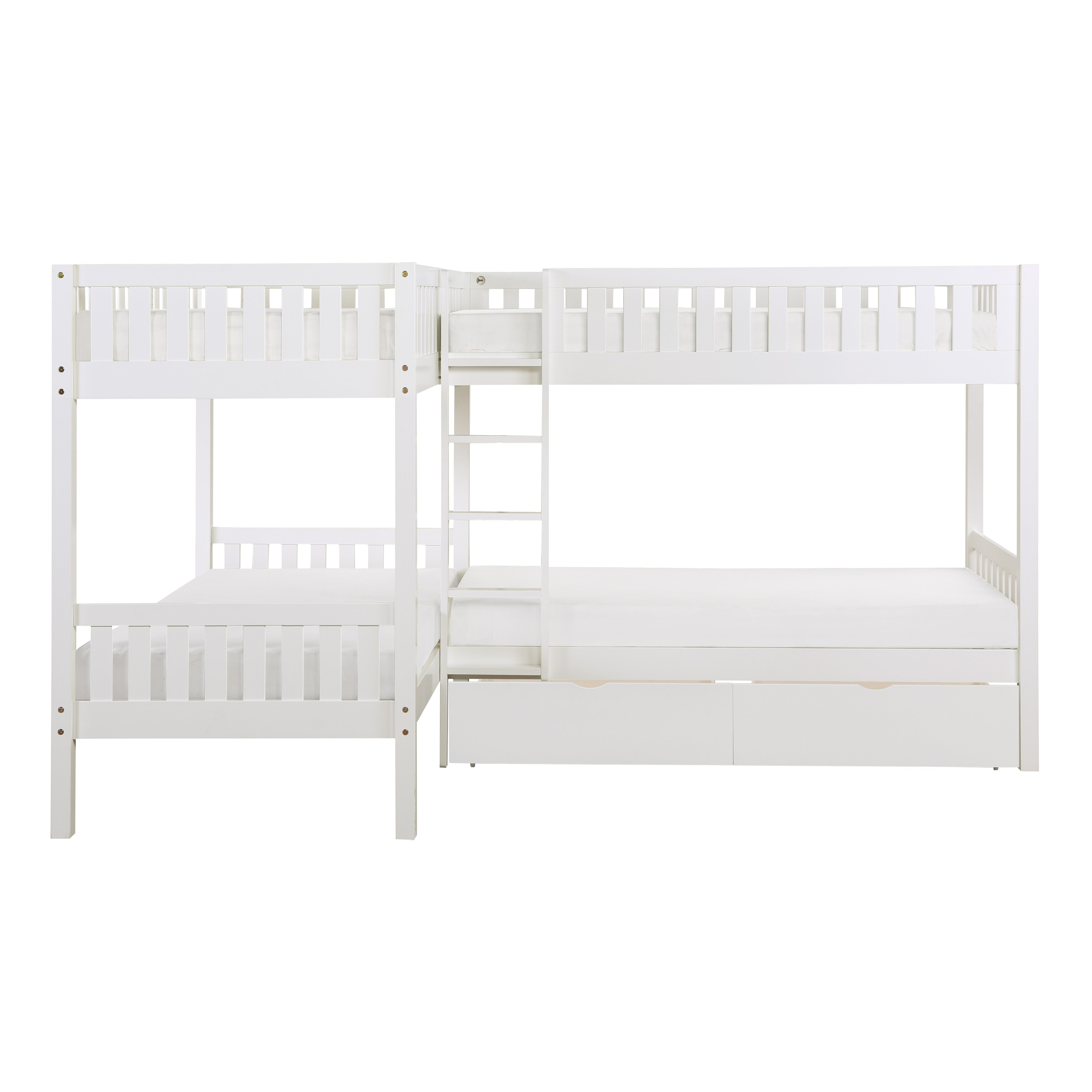 Galen White Corner Bunk Bed with Storage Boxes from Homelegance - Luna Furniture