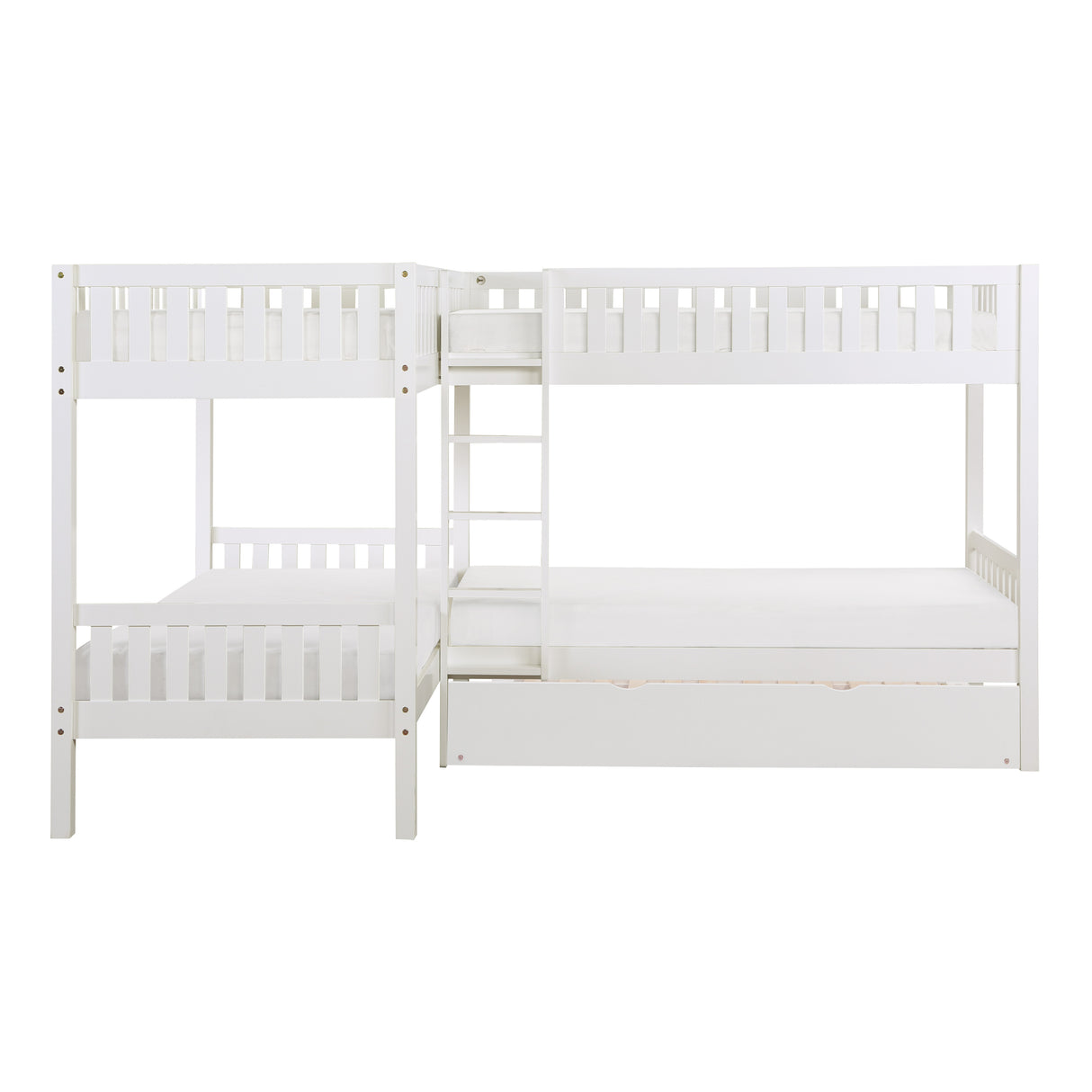 Galen White Corner Bunk Bed with Twin Trundle from Homelegance - Luna Furniture