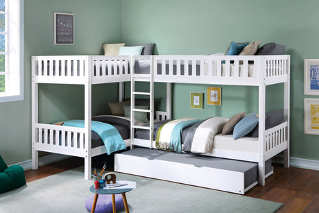 Galen White Corner Bunk Bed with Twin Trundle from Homelegance - Luna Furniture