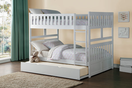 Galen White Full/Full Bunk Bed with Twin Trundle from Homelegance - Luna Furniture
