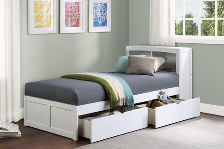 Galen White Twin Bookcase Bed with Storage Boxes from Homelegance - Luna Furniture