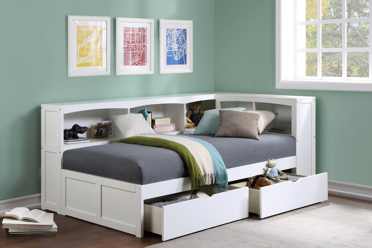 Galen White Twin Bookcase Corner Bed with Storage Boxes from Homelegance - Luna Furniture