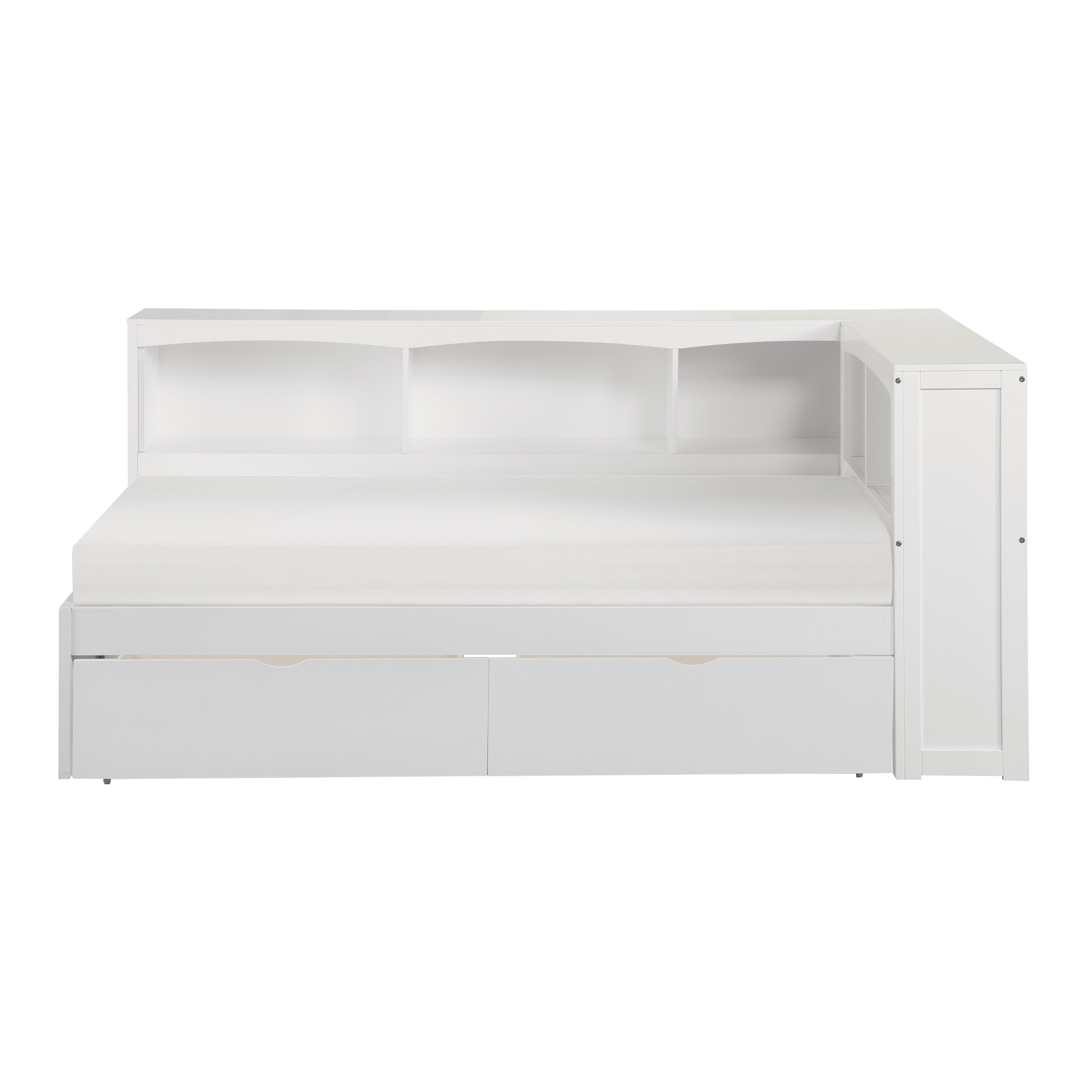 Galen White Twin Bookcase Corner Bed with Storage Boxes from Homelegance - Luna Furniture