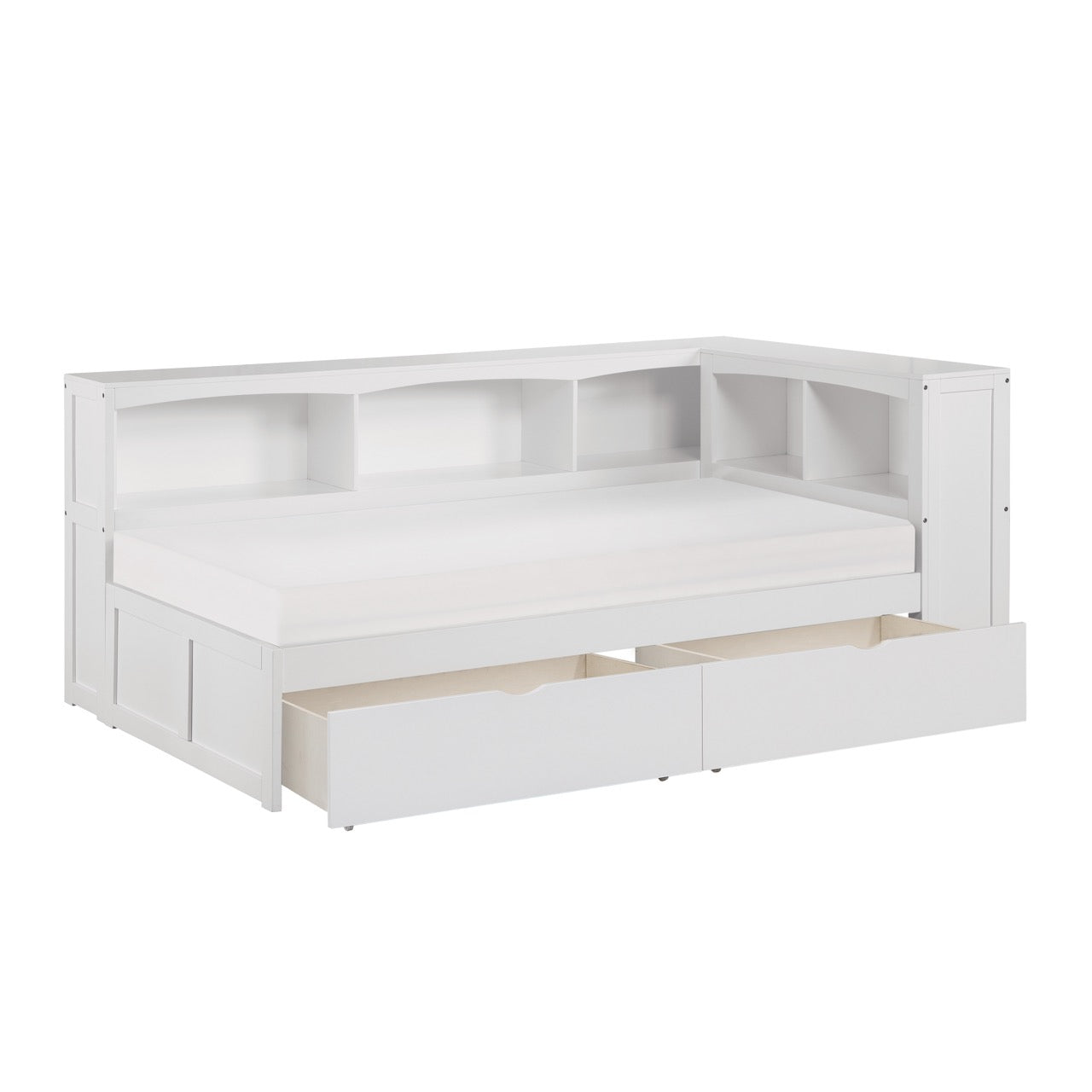 Galen White Twin Bookcase Corner Bed with Storage Boxes from Homelegance - Luna Furniture
