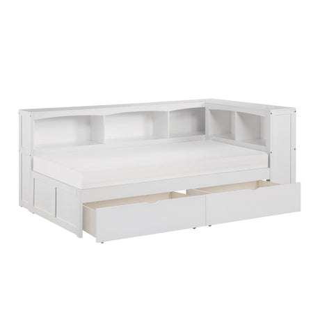 Galen White Twin Bookcase Corner Bed with Storage Boxes from Homelegance - Luna Furniture