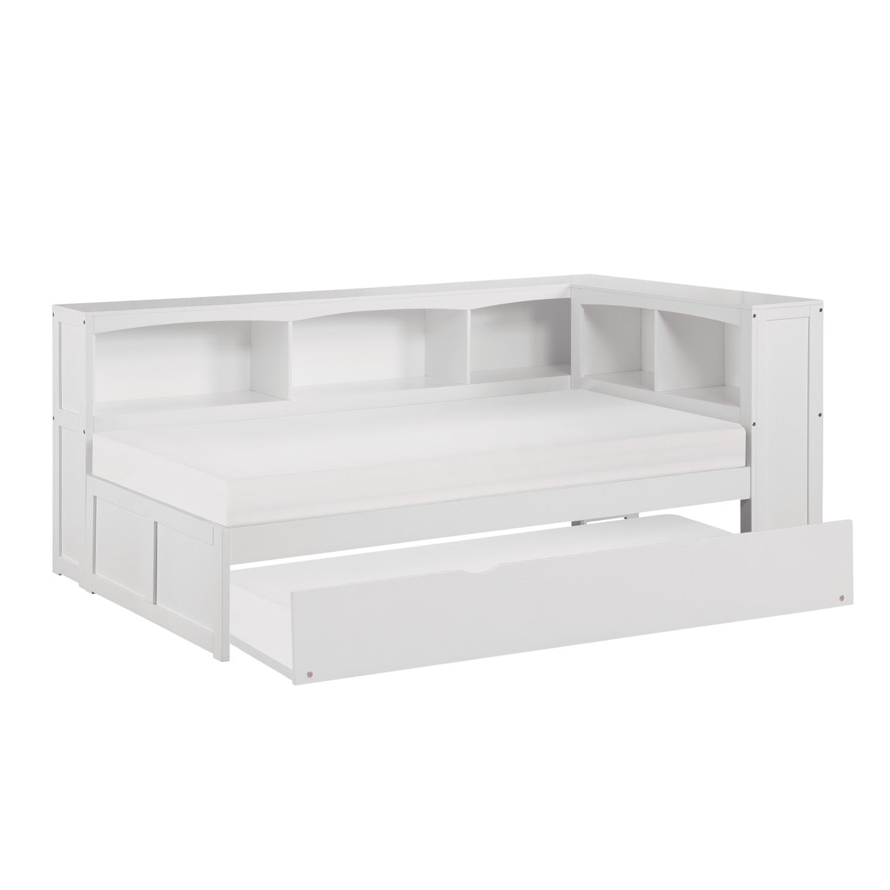 Galen White Twin Bookcase Corner Bed with Twin Trundle from Homelegance - Luna Furniture
