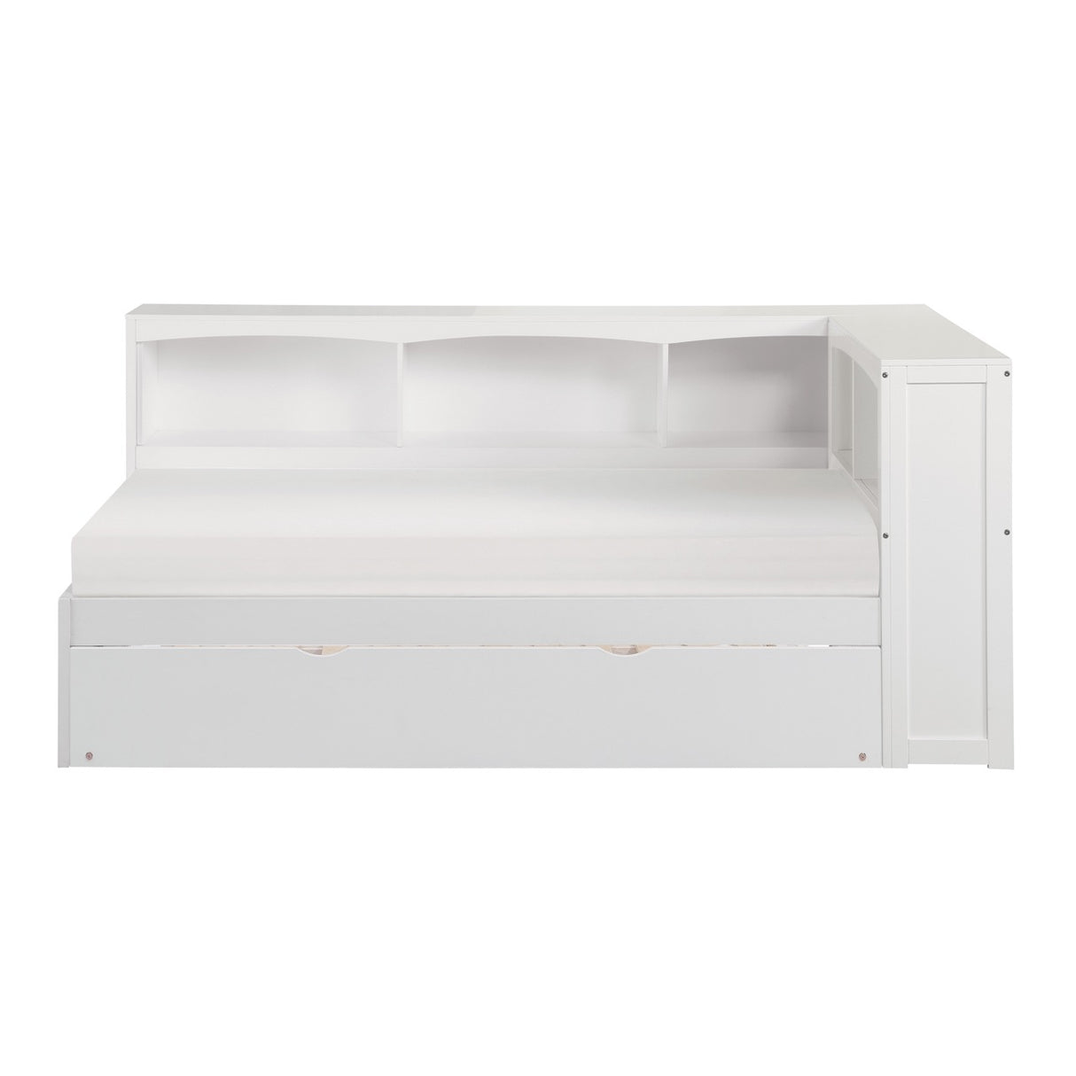 Galen White Twin Bookcase Corner Bed with Twin Trundle from Homelegance - Luna Furniture