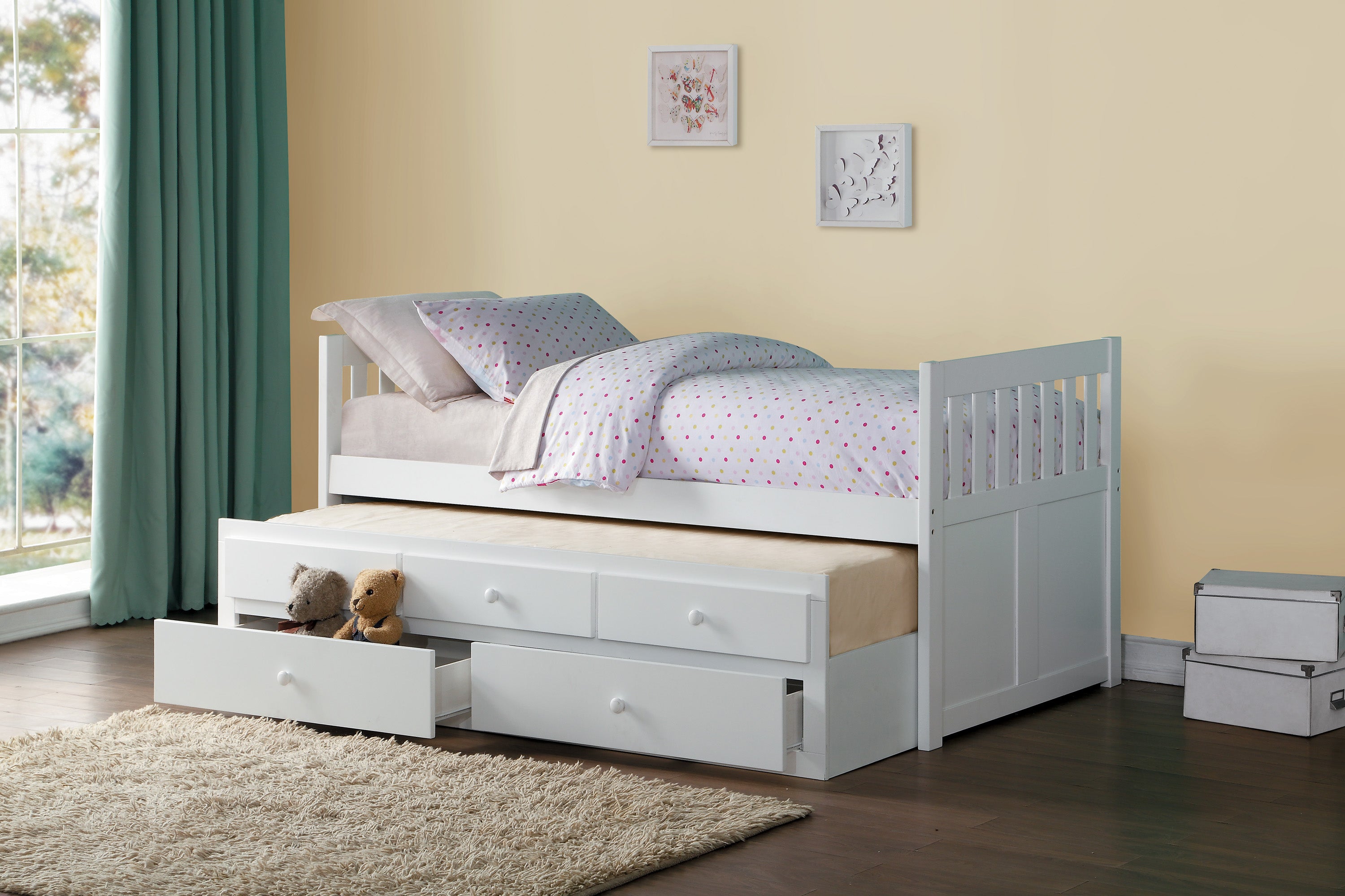 Homelegance Galen White Twin Captains Trundle Bed - Luna Furniture