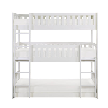 Galen White Twin Triple Bunk Bed from Homelegance - Luna Furniture