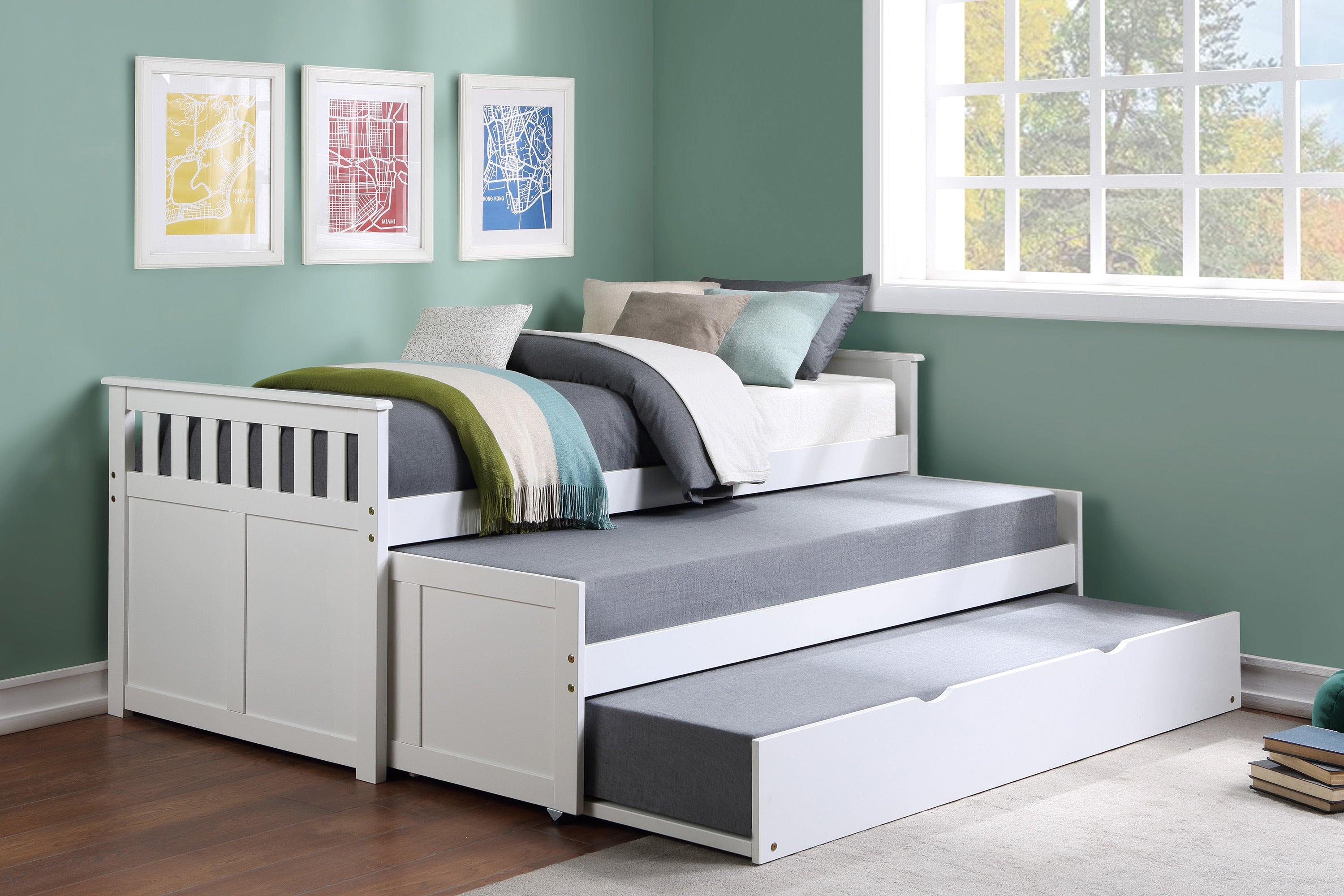 Homelegance Galen White Twin/Twin Bed with Twin Trundle - Luna