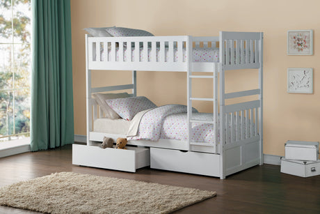 Galen White Twin/Twin Bunk Bed with Storage Boxes from Homelegance - Luna Furniture