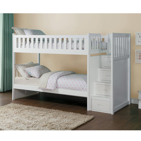 Galen White Twin/Twin Step Bunk Bed from Homelegance - Luna Furniture