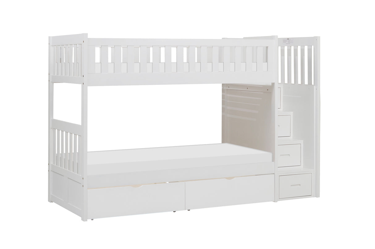 Galen White Twin/Twin Step Bunk Bed with Storage Boxes from Homelegance - Luna Furniture