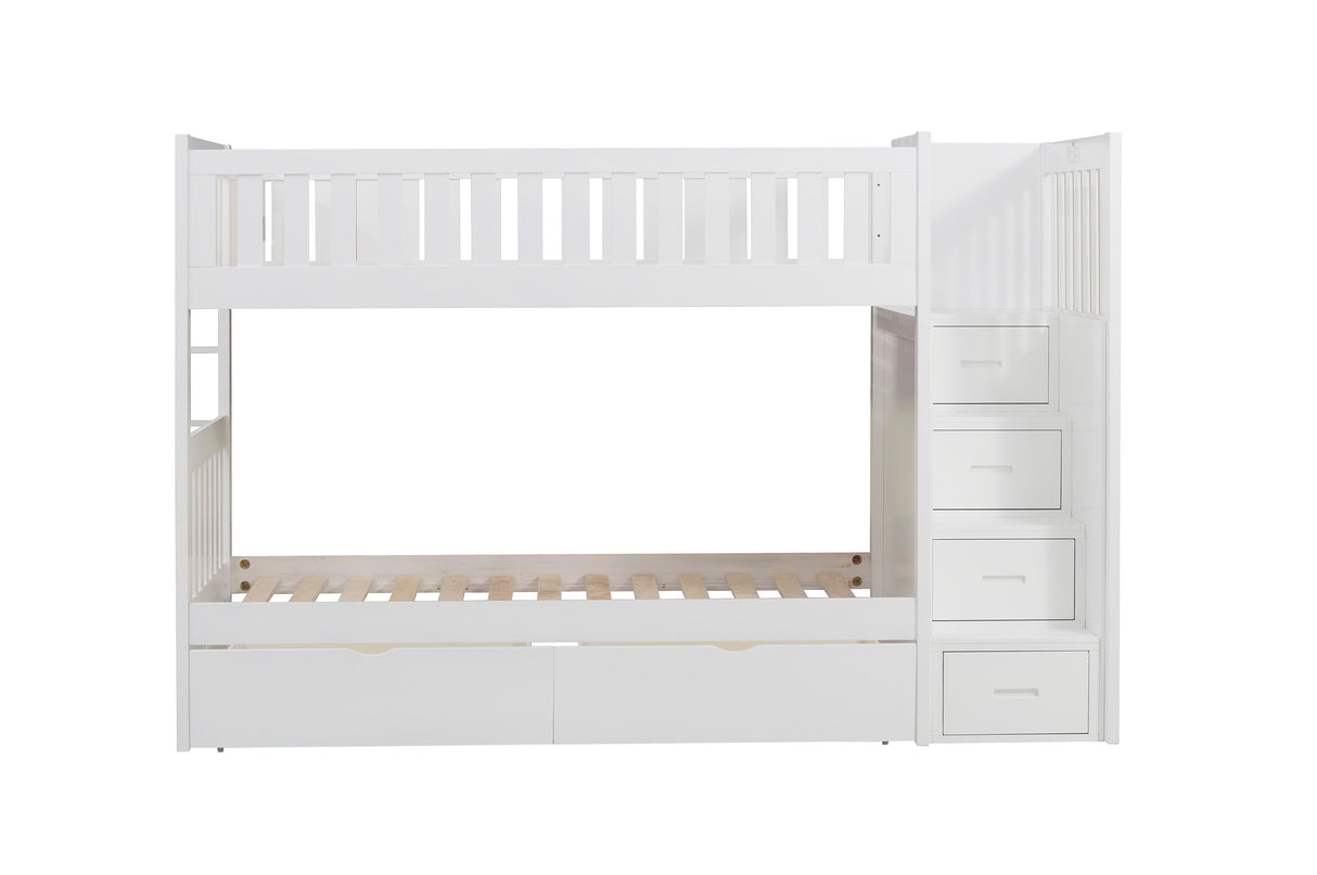 Galen White Twin/Twin Step Bunk Bed with Storage Boxes from Homelegance - Luna Furniture