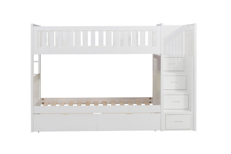 Galen White Twin/Twin Step Bunk Bed with Storage Boxes from Homelegance - Luna Furniture