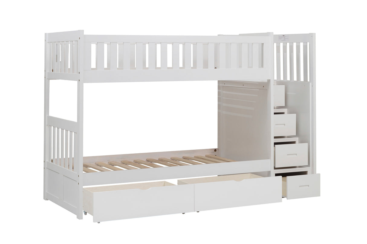 Galen White Twin/Twin Step Bunk Bed with Storage Boxes from Homelegance - Luna Furniture
