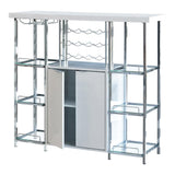 Gallimore High Glossy White and Chrome 2-Door Bar Cabinet with Glass Shelf from Coaster - Luna Furniture